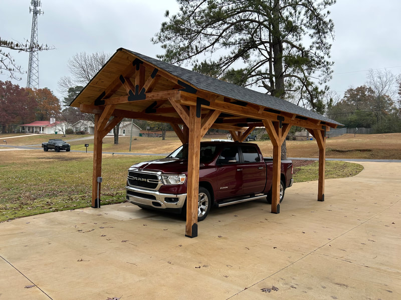 Cypress carport pavilion with shingled roof