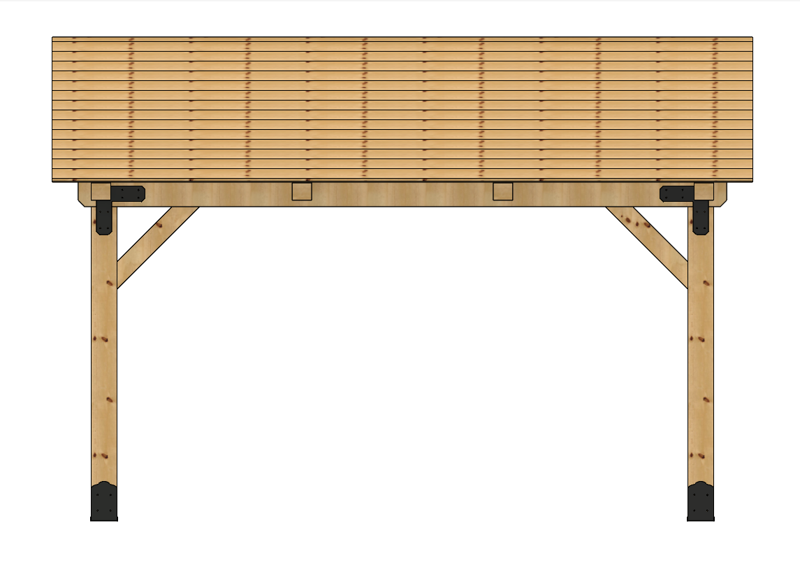 3D rendering of 12×16 Timber Frame Solutions pavilion kit, side view.