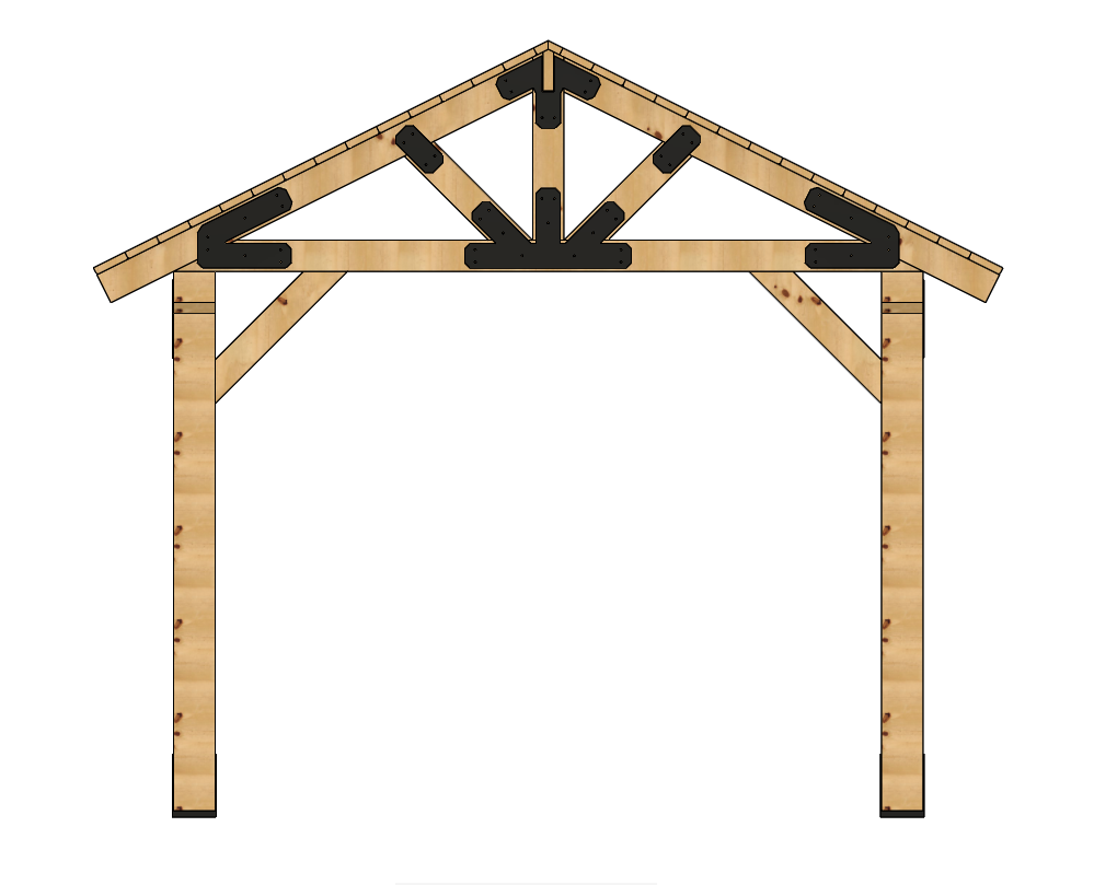 3D rendering of 12×20 Timber Frame Solutions pavilion kit, front view.