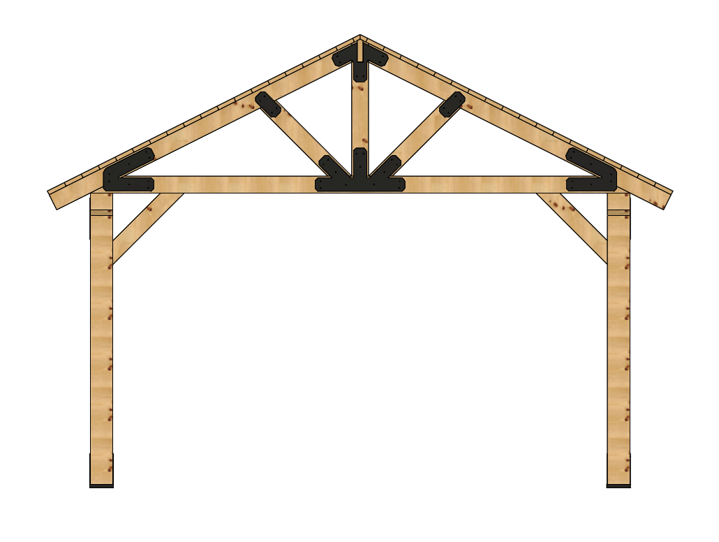 3D rendering of 16×24 Timber Frame Solutions pavilion kit, front view.