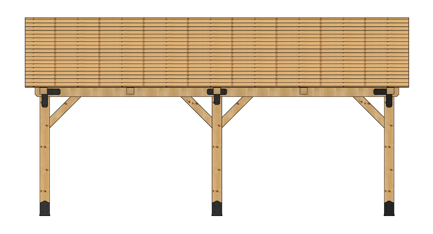 3D rendering of 16×24 Timber Frame Solutions pavilion kit, side view.