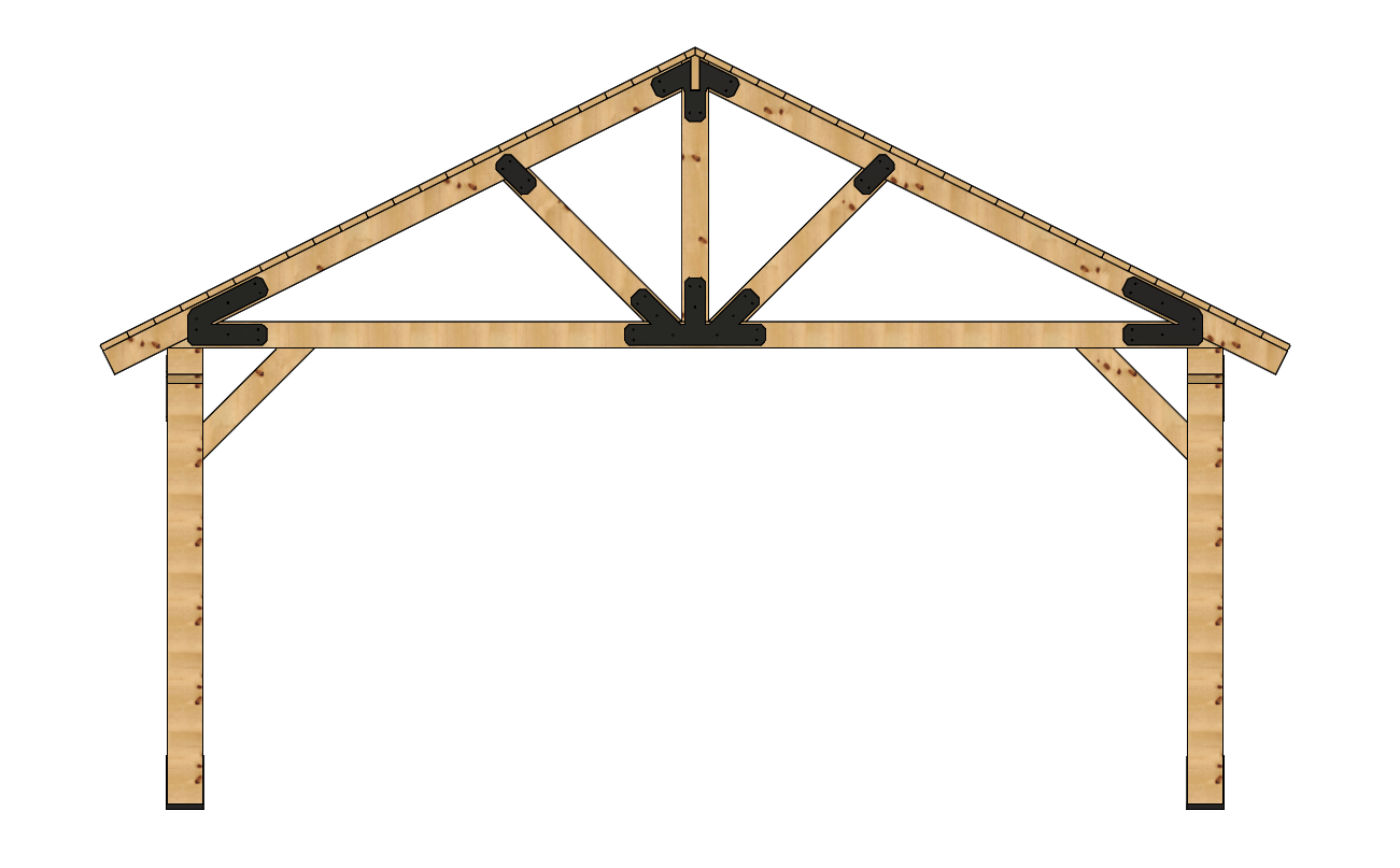 3D rendering of 20×20 Timber Frame Solutions pavilion kit, front view.