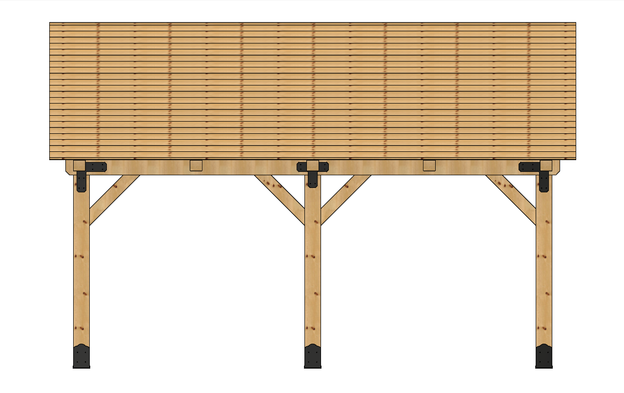 3D rendering of 20×20 Timber Frame Solutions pavilion kit, side view.
